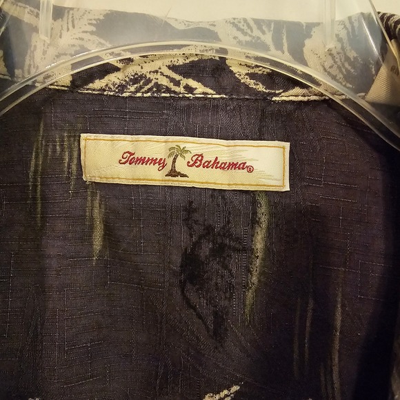 Tommy Bahama Silk Hawaiian Shirt Small Charcoal Palm Hibiscus Tropical RN86549 - Picture 3 of 9